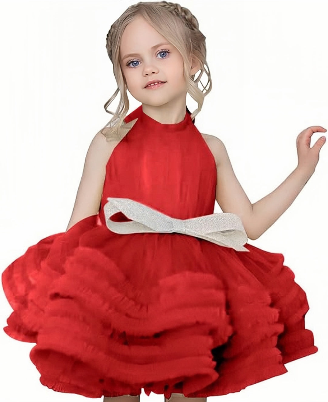 TinyTulle Princess Sleeveless Ruffled Flower Girl Ball Gown with Bow