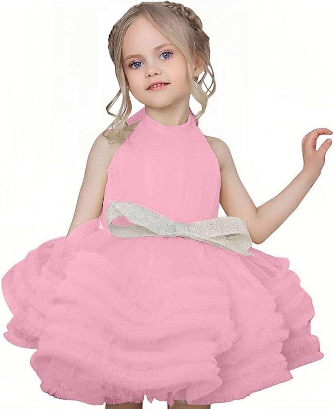 TinyTulle Princess Sleeveless Ruffled Flower Girl Ball Gown with Bow