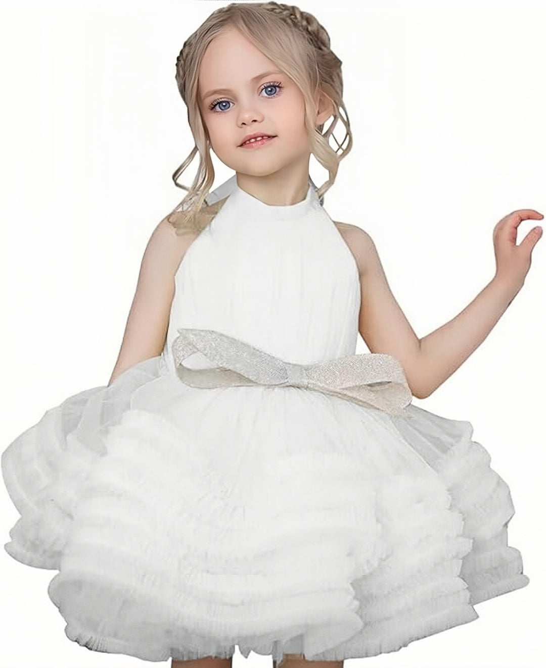 TinyTulle Princess Sleeveless Ruffled Flower Girl Ball Gown with Bow