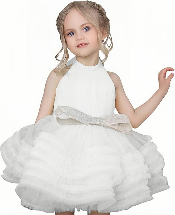 TinyTulle Princess Sleeveless Ruffled Flower Girl Ball Gown with Bow