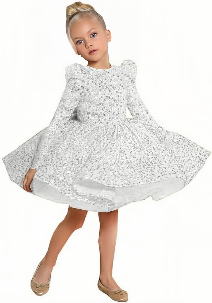 TinyTulle Sparkling Gold Sequin Long Sleeve Birthday Party Flower Girl Dress