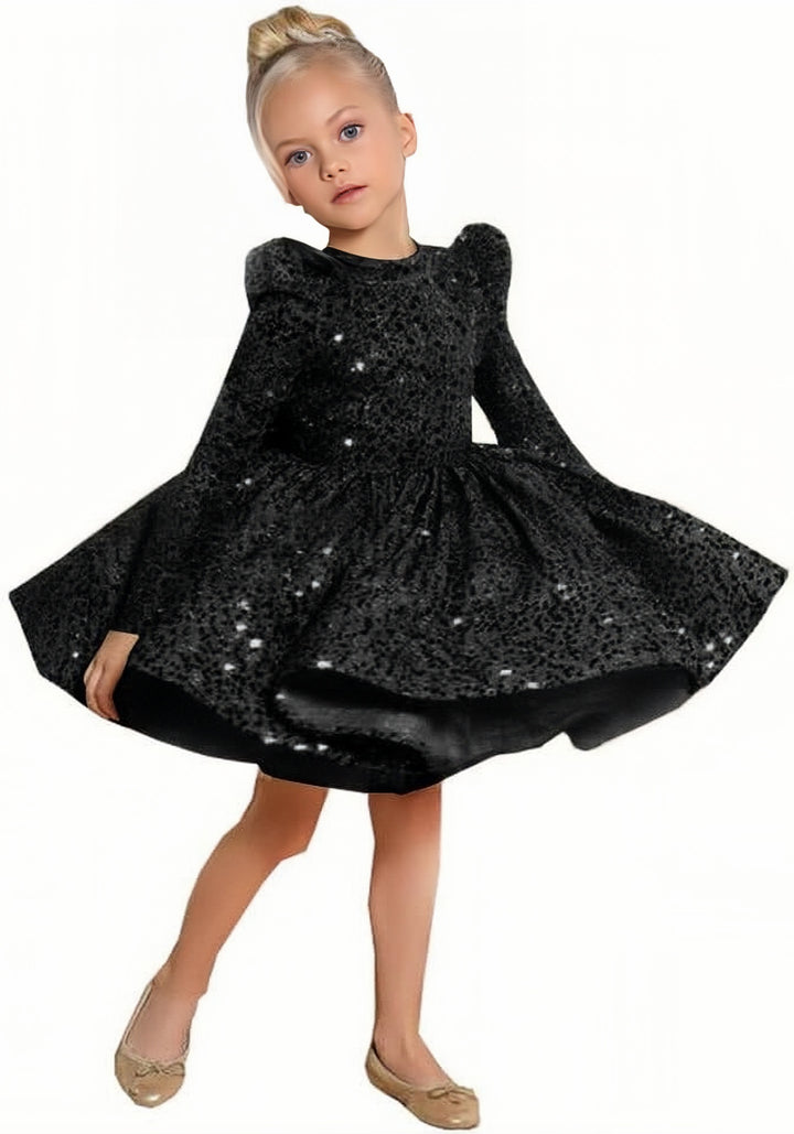 TinyTulle Sparkling Gold Sequin Long Sleeve Birthday Party Flower Girl Dress