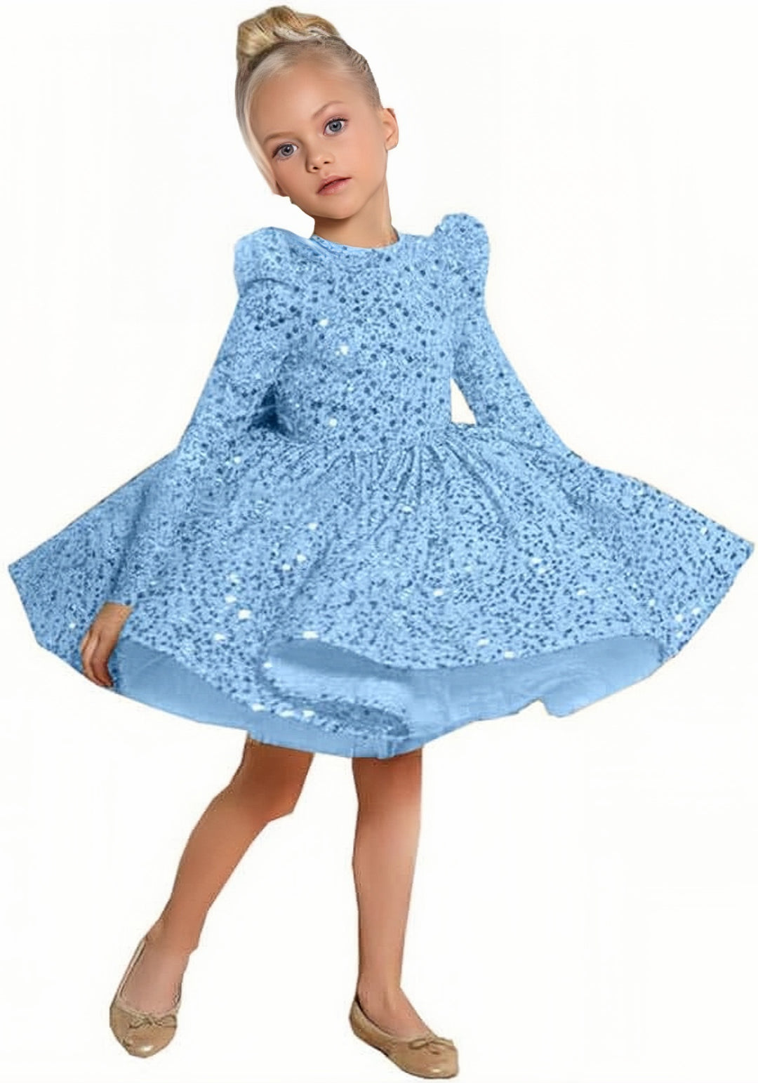 TinyTulle Sparkling Gold Sequin Long Sleeve Birthday Party Flower Girl Dress
