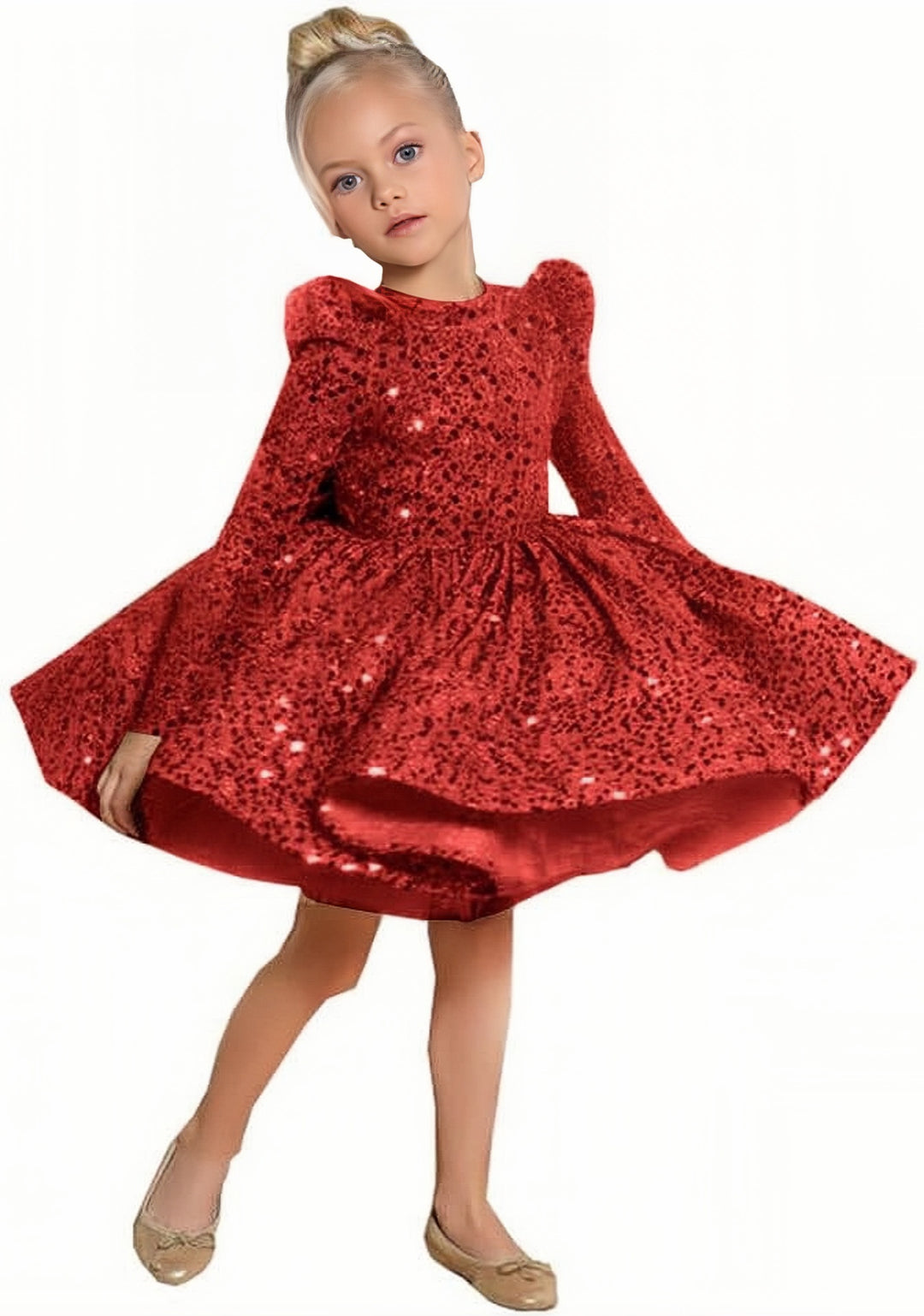 TinyTulle Sparkling Gold Sequin Long Sleeve Birthday Party Flower Girl Dress