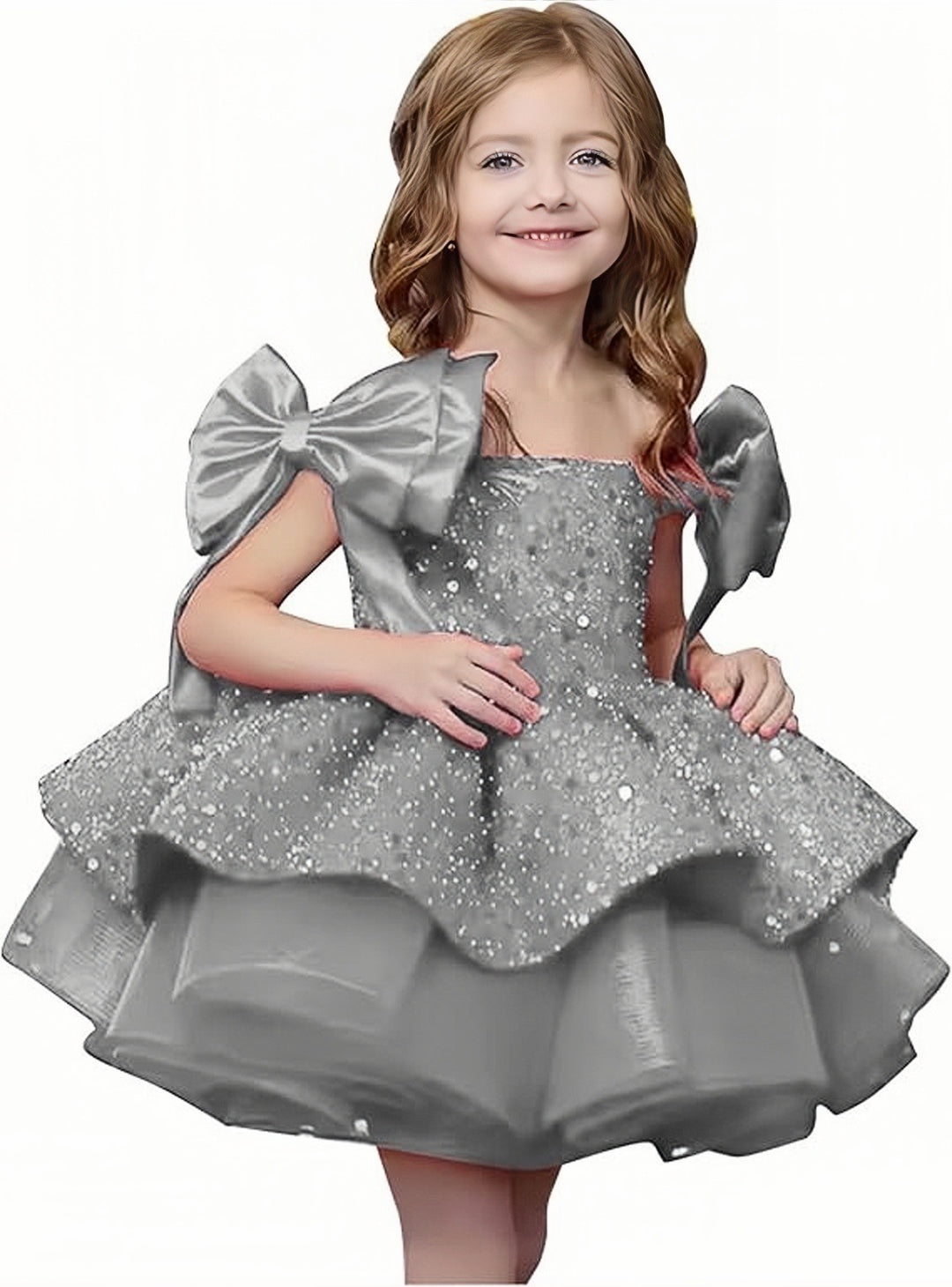 TinyTulle Elegant Red Sleeveless Satin Flower Girl Ball Gown with Bow Shoulder Detail