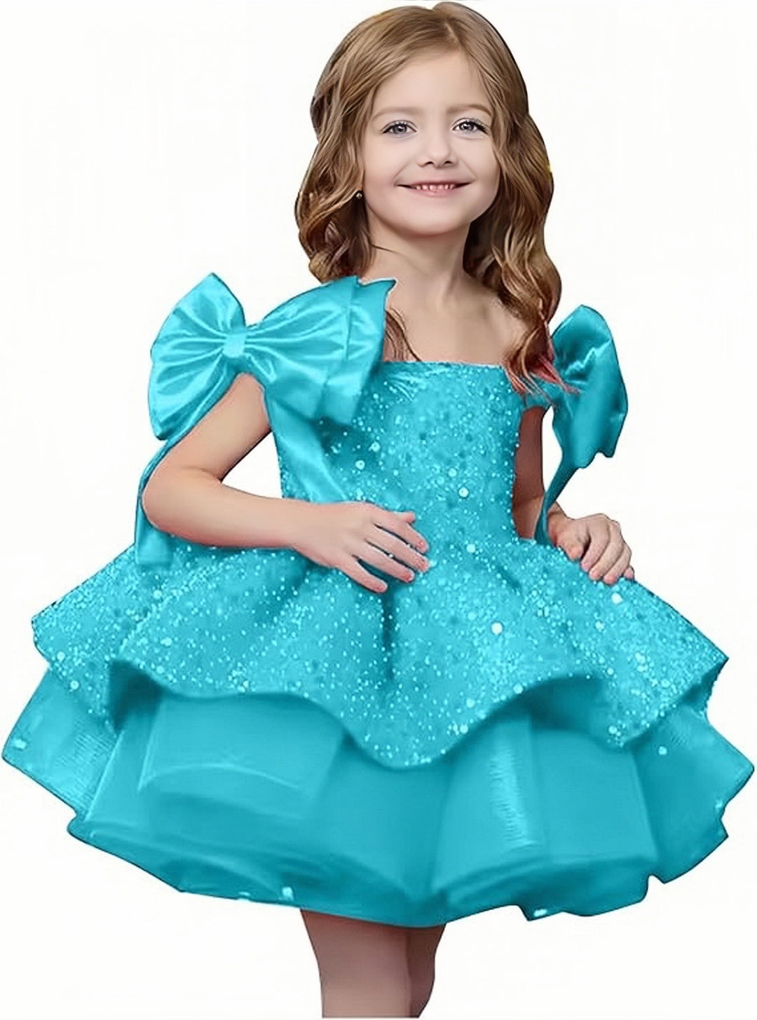 TinyTulle Elegant Red Sleeveless Satin Flower Girl Ball Gown with Bow Shoulder Detail