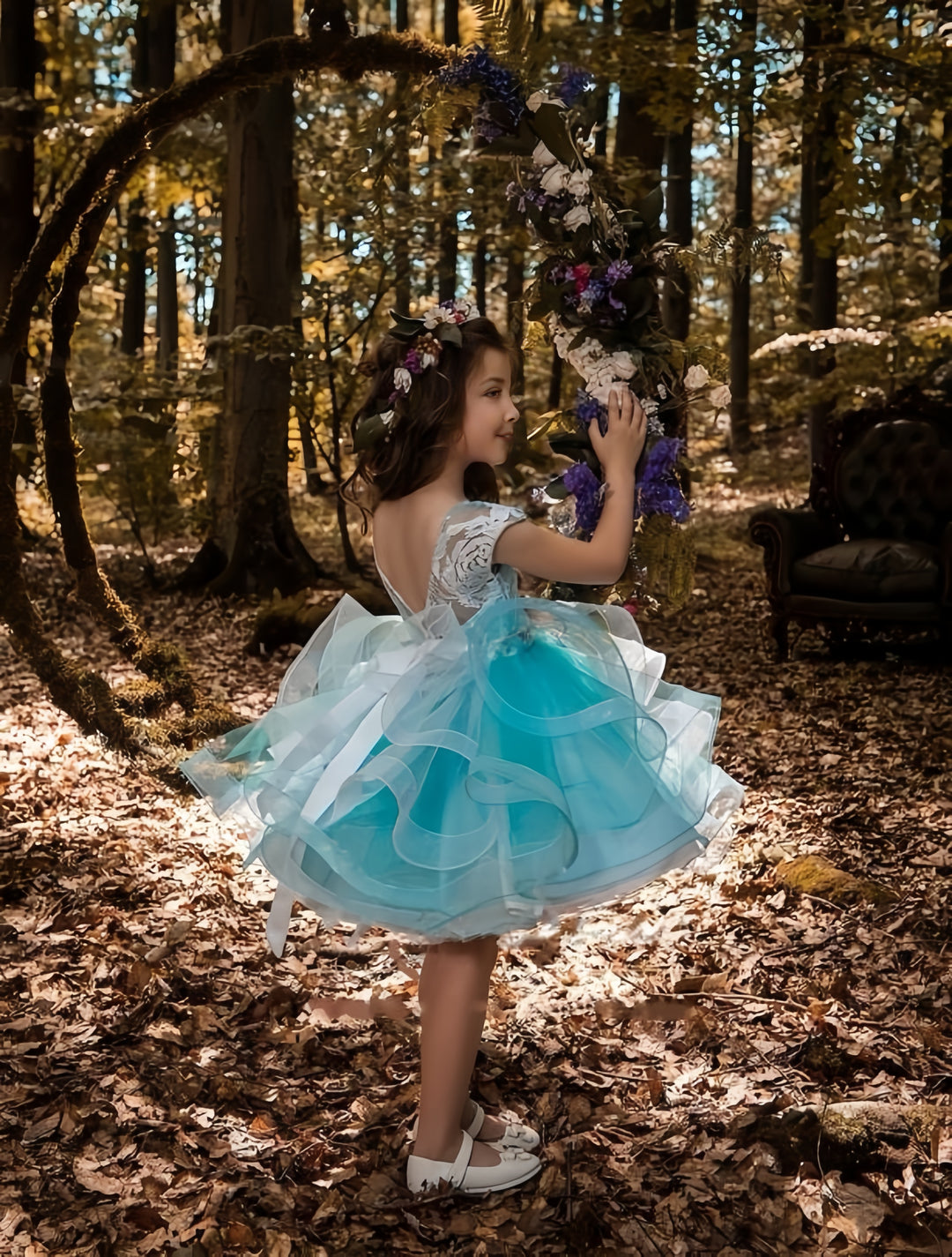 TinyTulle Princess Layered Tulle Flower Girl Dress with Cap Sleeves