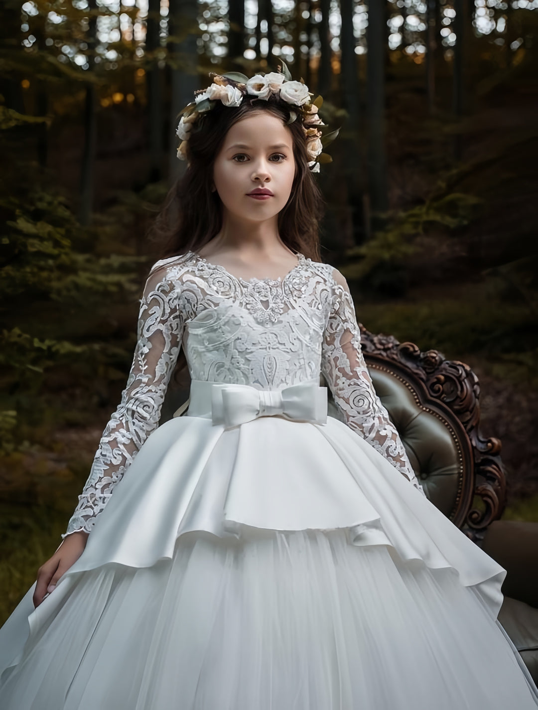 TinyTulle Dreamy Lace &amp; Tulle Flower Girl Dress with Floral Lace Appliqués