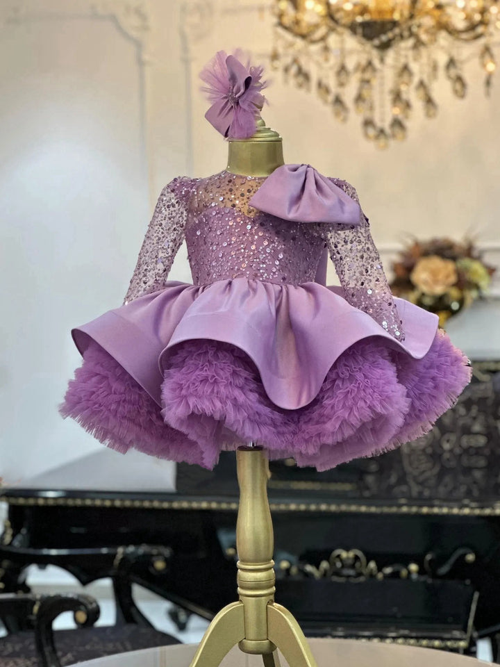 TinyTulle Enchanted Lilac Sequin Princess Dress with Dramatic Bow