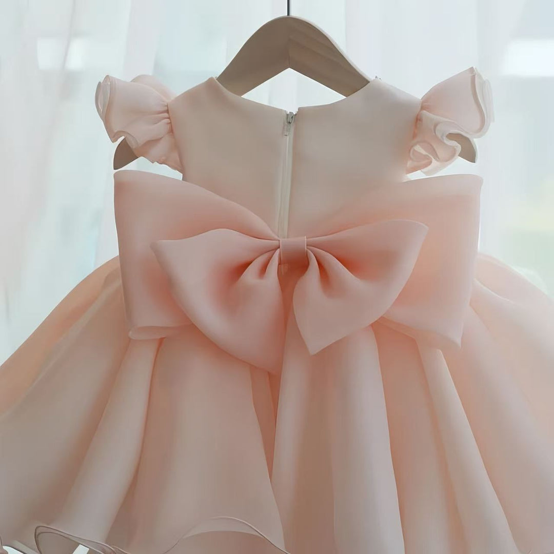 TinyTulle Blush Pink Pearl Neck Princess Flower Girl Dress