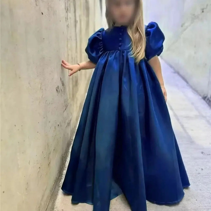TinyTulle Vintage Puffy Sleeve Satin Princess Flower Girl Dress