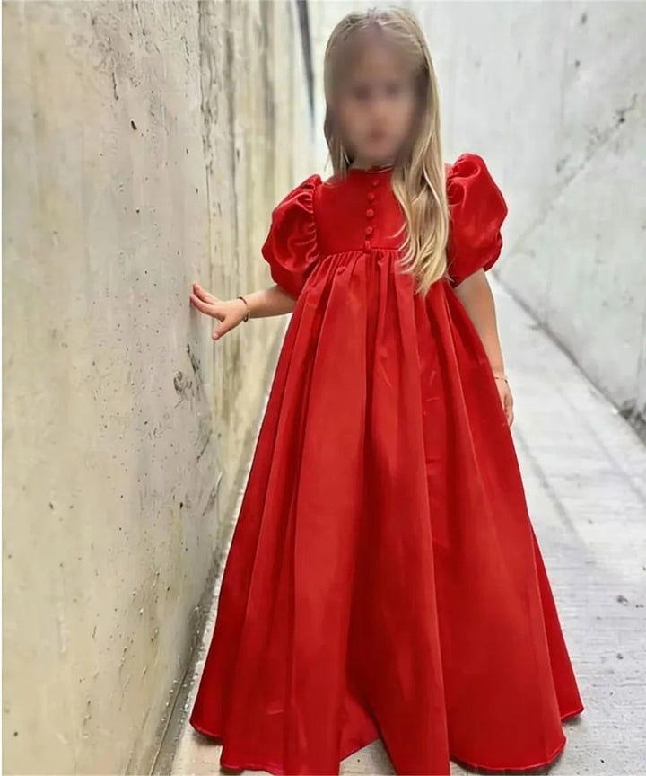 TinyTulle Vintage Puffy Sleeve Satin Princess Flower Girl Dress