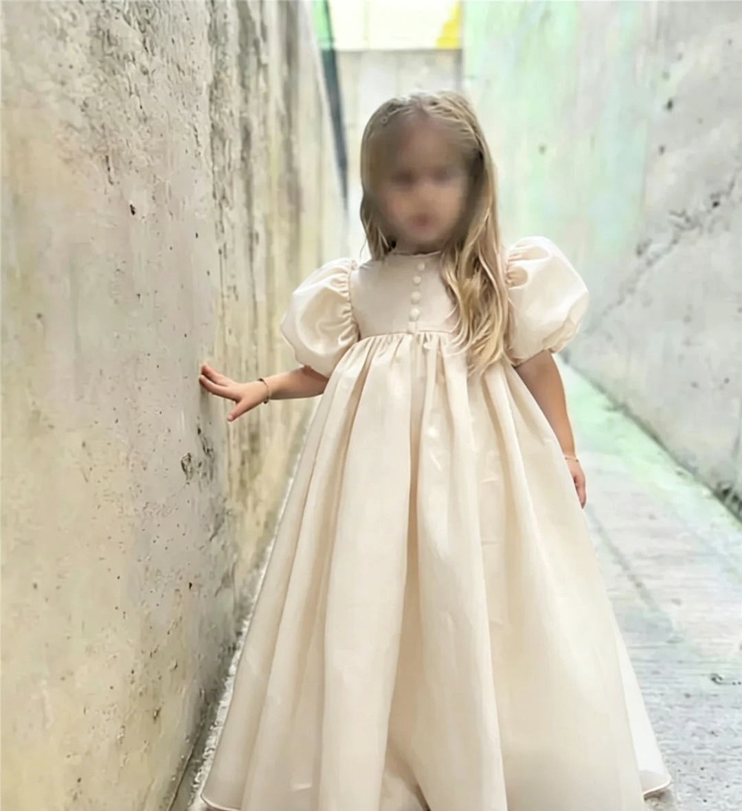 TinyTulle Vintage Puffy Sleeve Satin Princess Flower Girl Dress