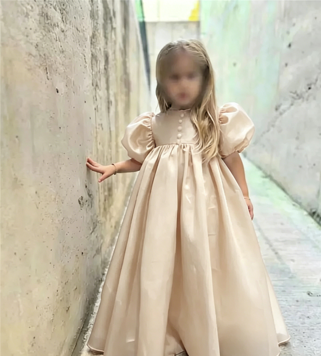 TinyTulle Vintage Puffy Sleeve Satin Princess Flower Girl Dress
