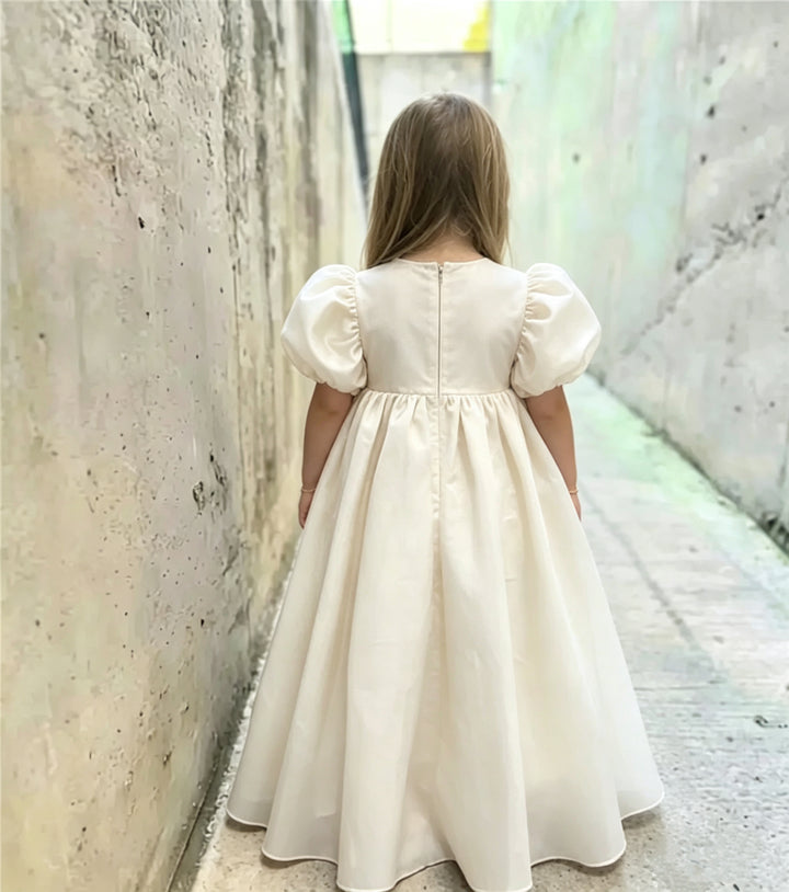 TinyTulle Vintage Puffy Sleeve Satin Princess Flower Girl Dress