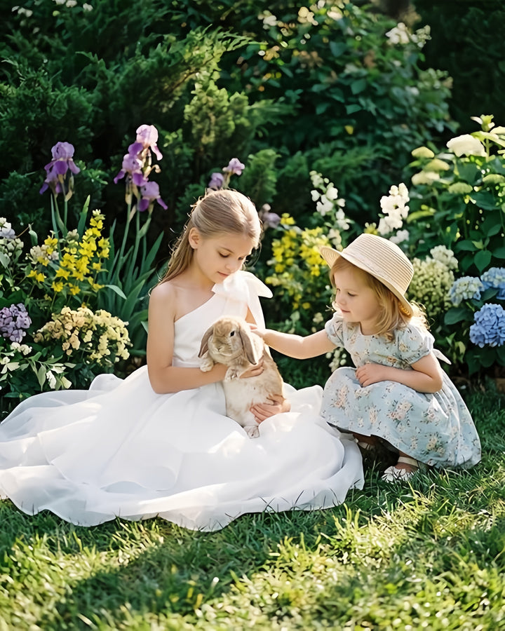 TinyTulle White One-Shoulder Tiered Tulle Flower Girl Gown for Weddings &amp; Special Occasions