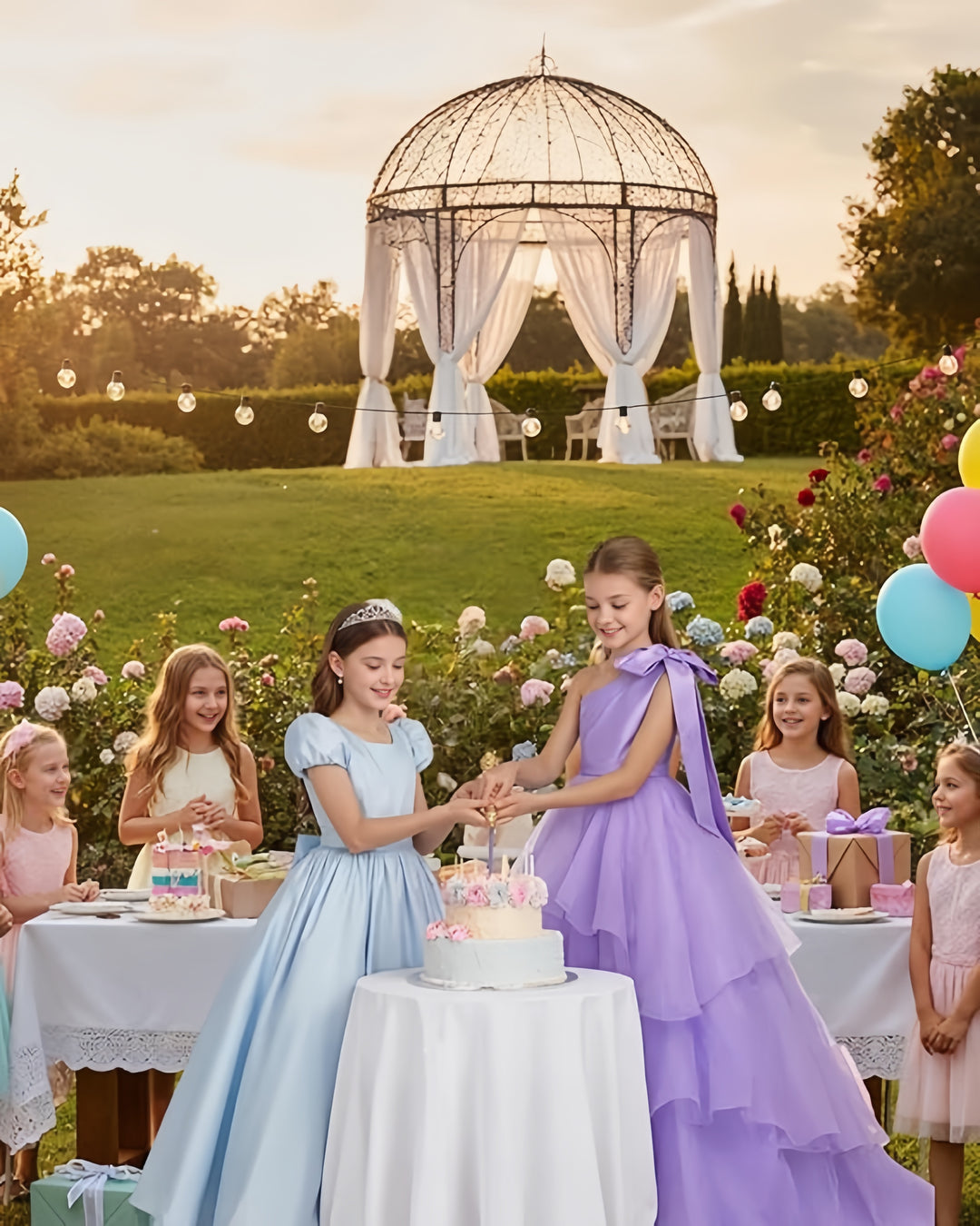 TinyTulle White One-Shoulder Tiered Tulle Flower Girl Gown for Weddings &amp; Special Occasions
