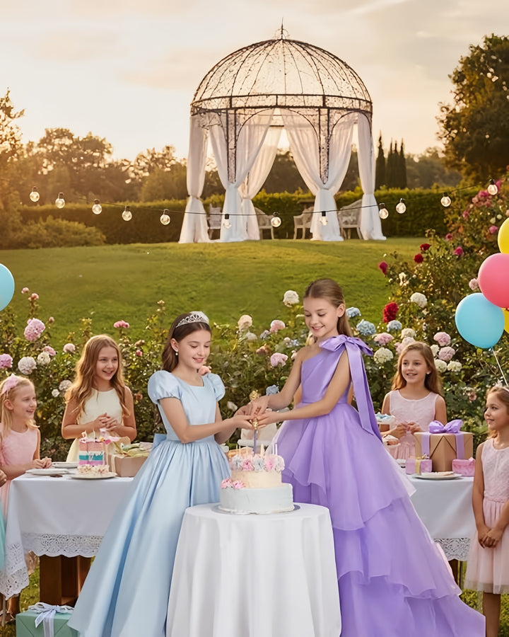 TinyTulle White One-Shoulder Tiered Tulle Flower Girl Gown for Weddings &amp; Special Occasions
