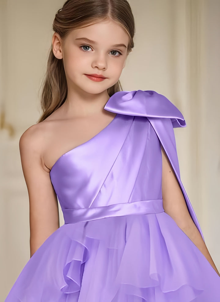 TinyTulle White One-Shoulder Tiered Tulle Flower Girl Gown for Weddings &amp; Special Occasions