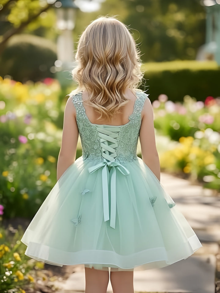 TinyTulle Mint Green Butterfly Flower Girl Dress Lace Tulle Princess Ball Gown