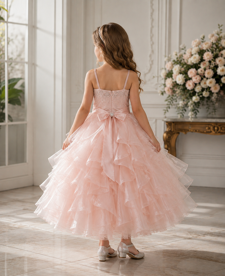 TinyTulle Off Shoulde Sequin Ruffle Tulle Flower Girl Dress for Special Occasions