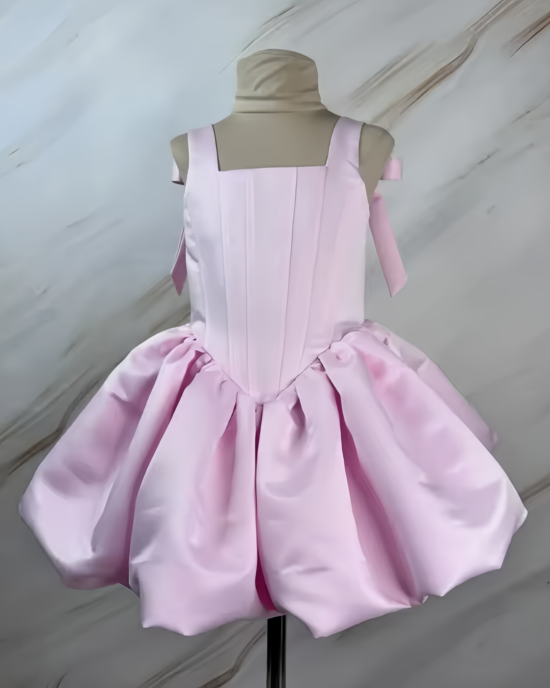 TinyTulle Sweet Pink Satin Bow-Tie Flower Girl Dress for Birthday Party