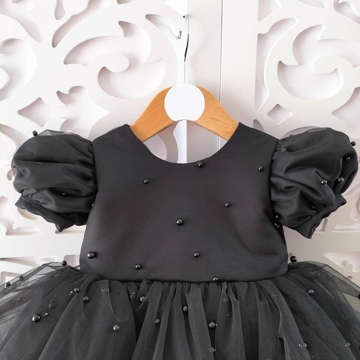 TinyTulle Champagne Satin Baby Girl Dress with Beaded Details for Weddings and Birthday Parties