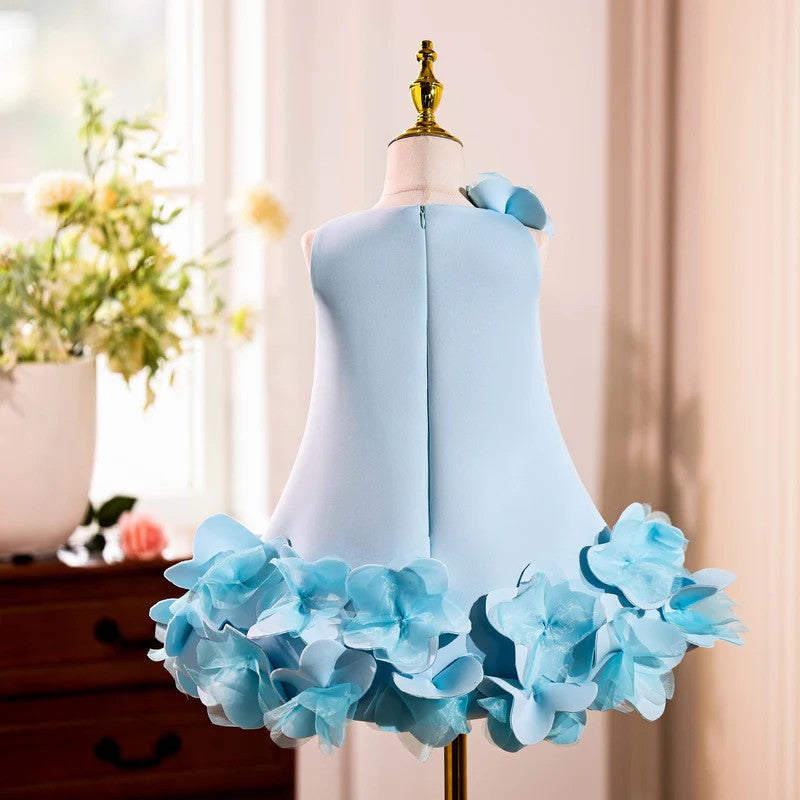 TinyTulle Elegant Ivory Satin Sleeveless Flower Girl Dress with Floral Details