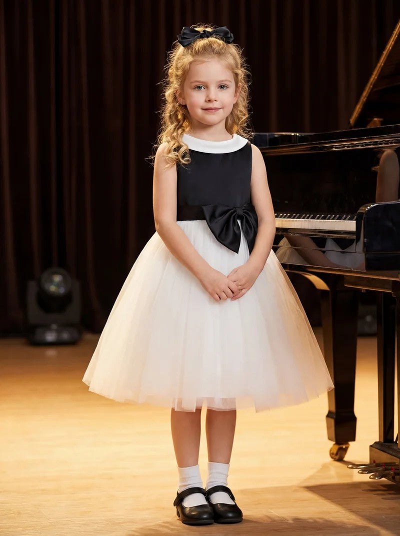 TinyTulle Black &amp; White Princess Tulle Baby Girl Dress with Oversized Waist Bow