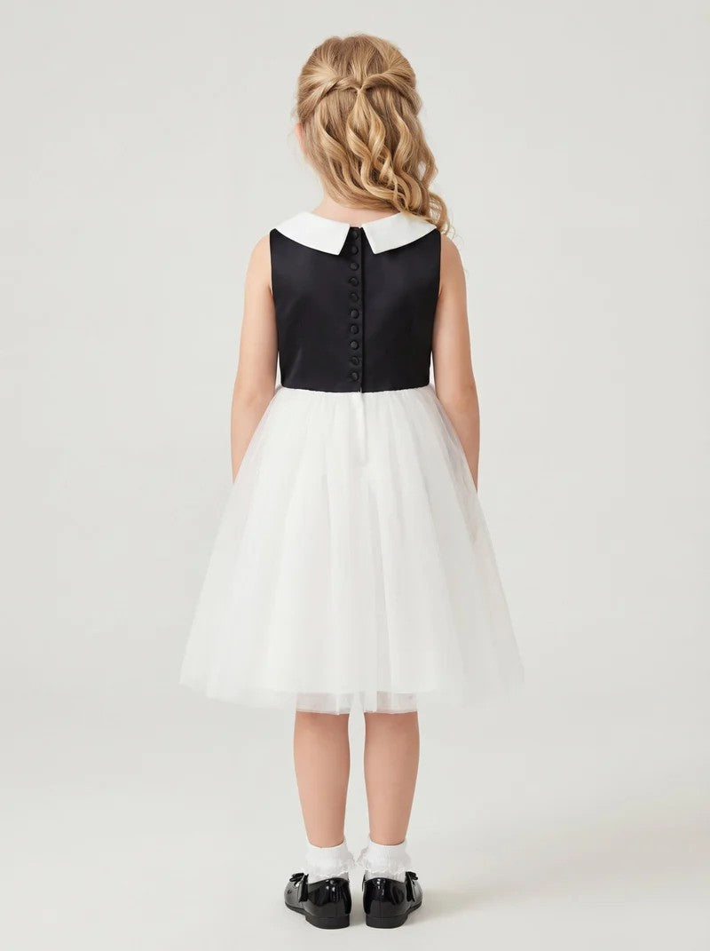 TinyTulle Black &amp; White Princess Tulle Baby Girl Dress with Oversized Waist Bow