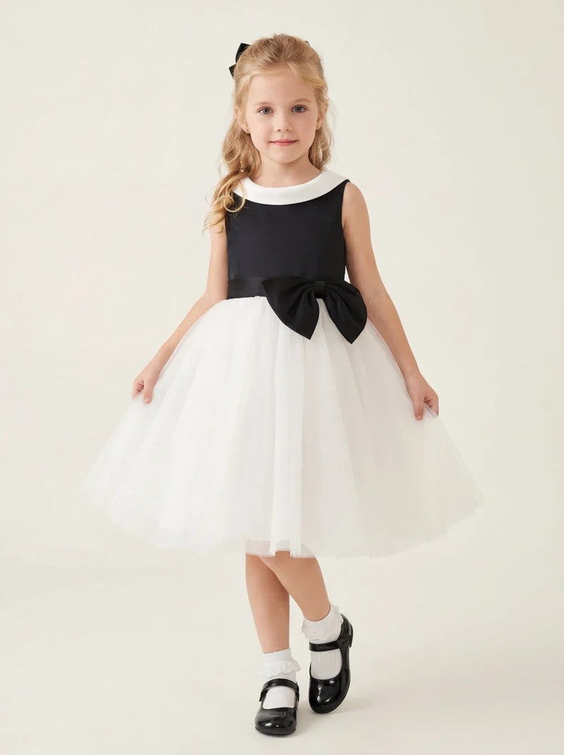 TinyTulle Black &amp; White Princess Tulle Baby Girl Dress with Oversized Waist Bow