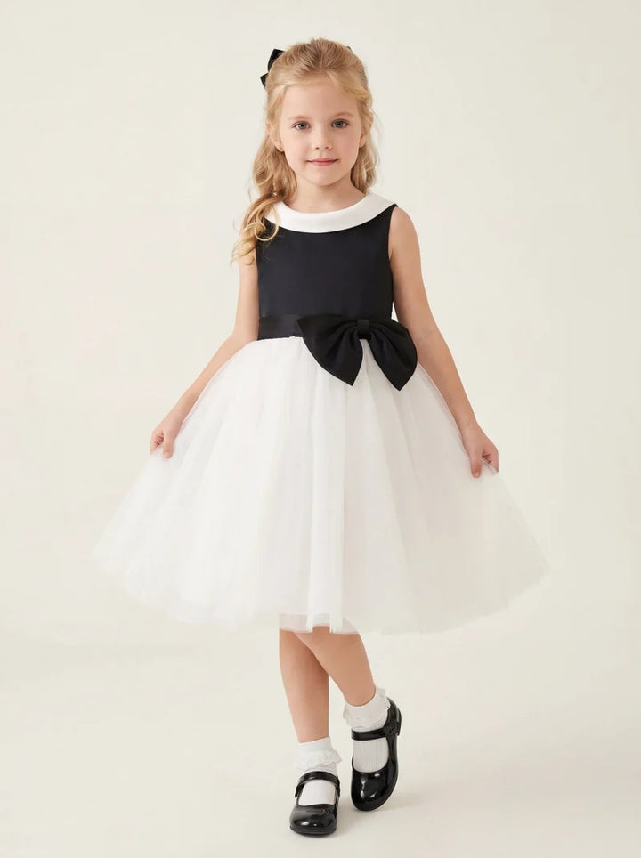 TinyTulle Black &amp; White Princess Tulle Baby Girl Dress with Oversized Waist Bow