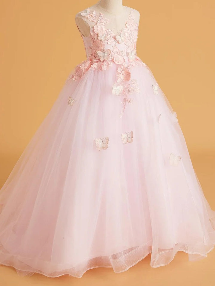 TinyTulle Dreamy Light Pink Tulle Ball Gown with 3D Butterfly Appliques