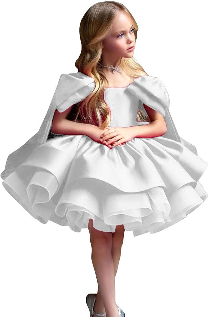 TinyTulle Elegant Princess Flower Girl Dress with Bow Shoulder Details