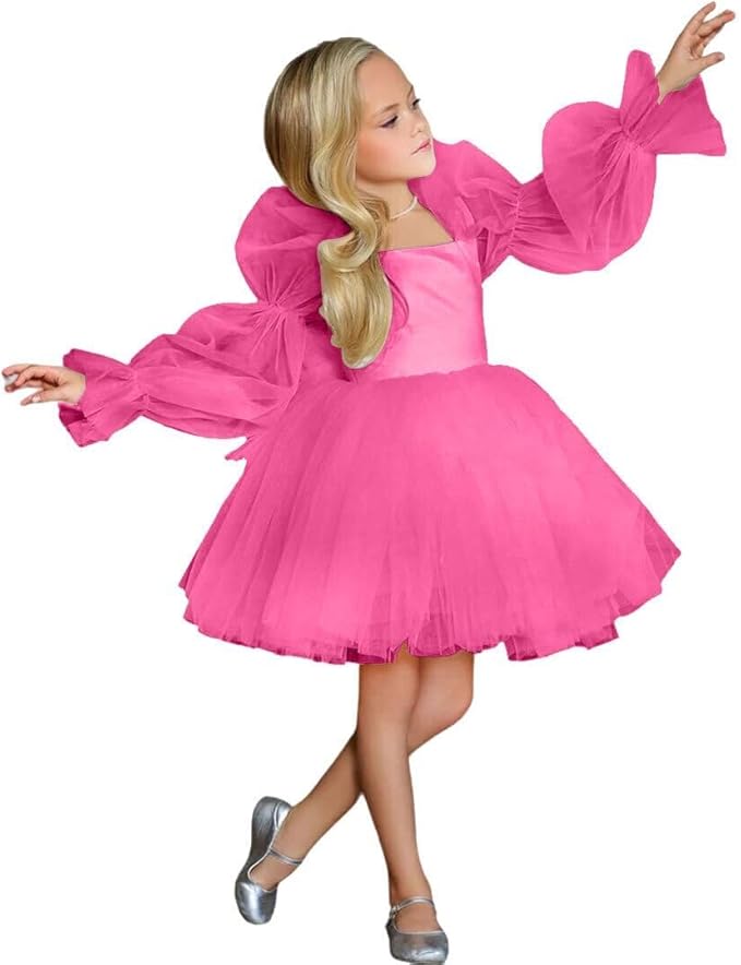 TinyTulle Elegant Long Sleeve Tulle A-Line Flower Girl Dress for Special Occasions