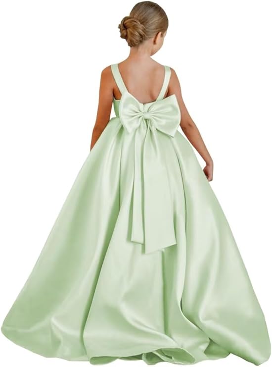 TinyTulle Elegant Satin Princess Flower Girl Dress with Sleeveless Bodice &amp; Statement Bow