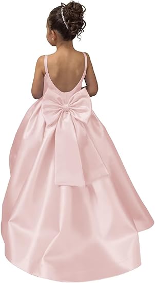 TinyTulle Elegant Satin Sleeveless Wedding Flower Girl Dress with Bow