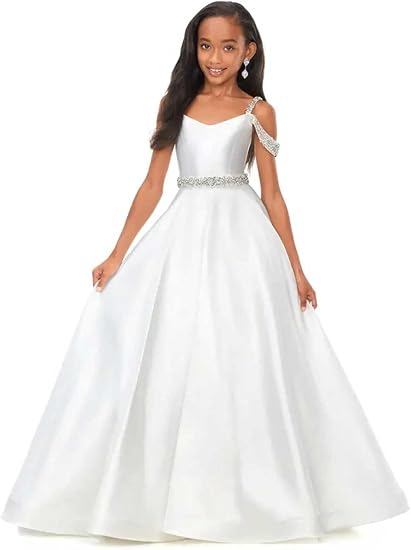 TinyTulle Satin Rhinestone Flower Girl Princess Gown for Weddings &amp; Pageant