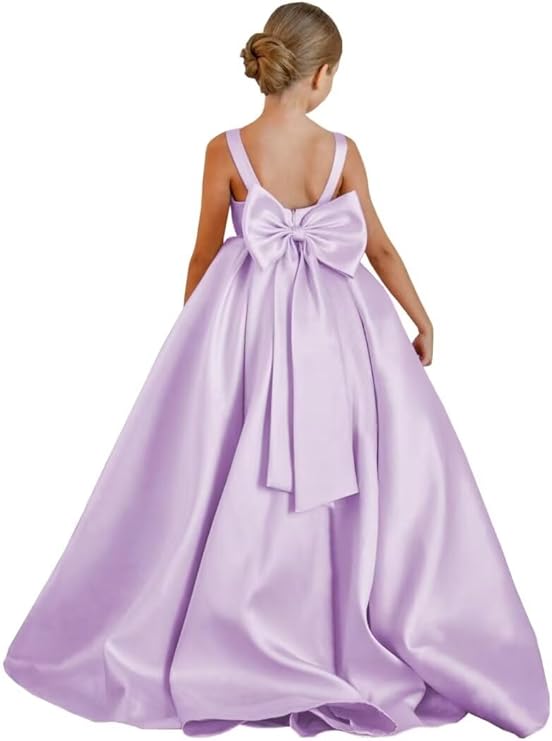TinyTulle Elegant Satin Princess Flower Girl Dress with Sleeveless Bodice &amp; Statement Bow