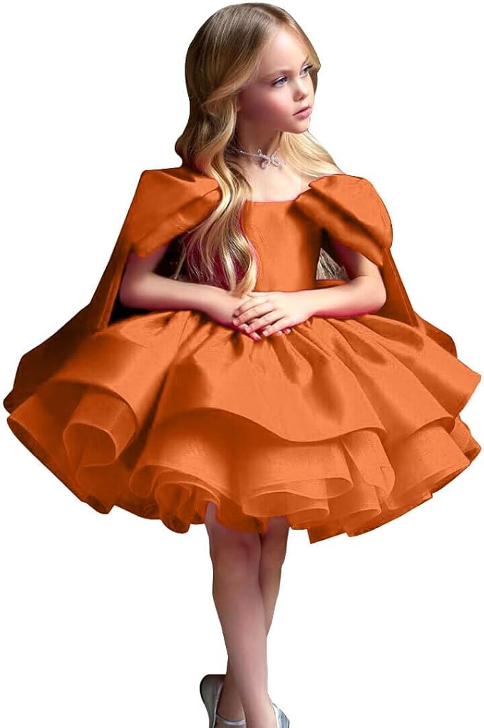 TinyTulle Elegant Princess Flower Girl Dress with Bow Shoulder Details