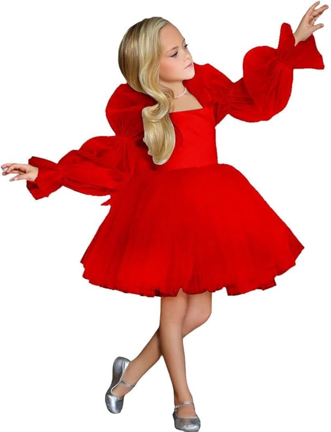TinyTulle Elegant Long Sleeve Tulle A-Line Flower Girl Dress for Special Occasions