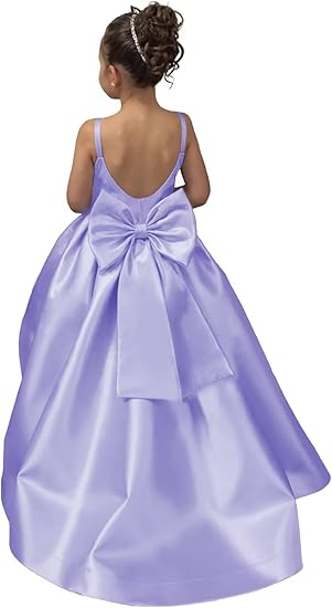 TinyTulle Elegant Satin Sleeveless Wedding Flower Girl Dress with Bow