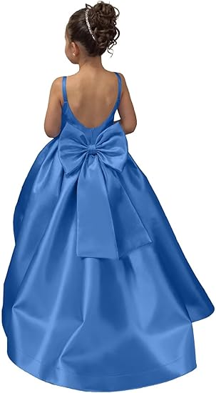 TinyTulle Elegant Satin Sleeveless Wedding Flower Girl Dress with Bow
