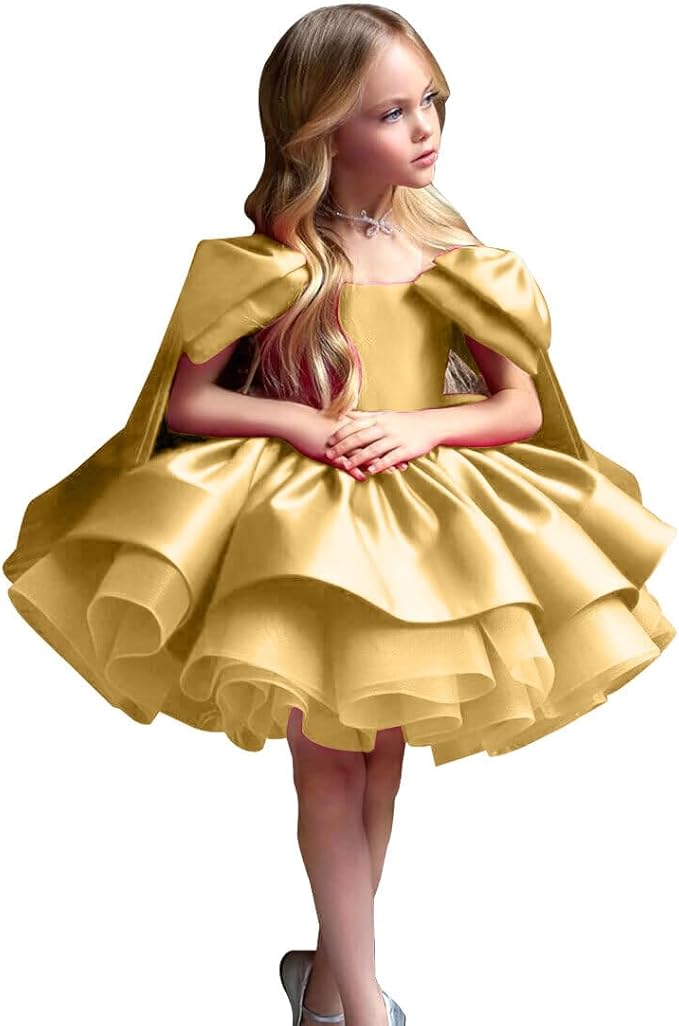 TinyTulle Elegant Princess Flower Girl Dress with Bow Shoulder Details