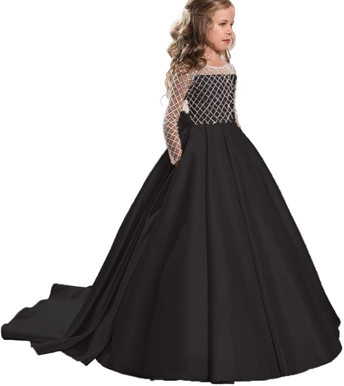TinyTulle Elegant Long Sleeve Satin Flower Girl Dress for Weddings &amp; First Communion