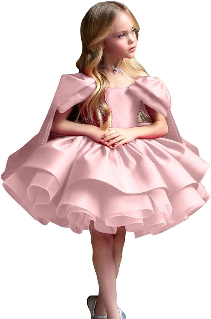 TinyTulle Elegant Princess Flower Girl Dress with Bow Shoulder Details