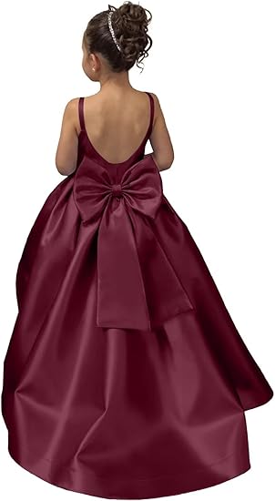 TinyTulle Elegant Satin Sleeveless Wedding Flower Girl Dress with Bow