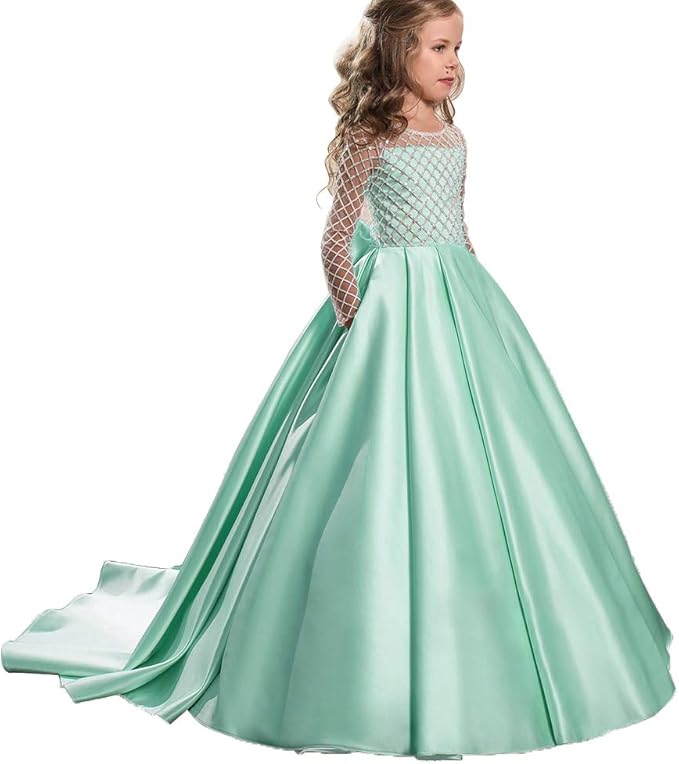 TinyTulle Elegant Long Sleeve Satin Flower Girl Dress for Weddings &amp; First Communion