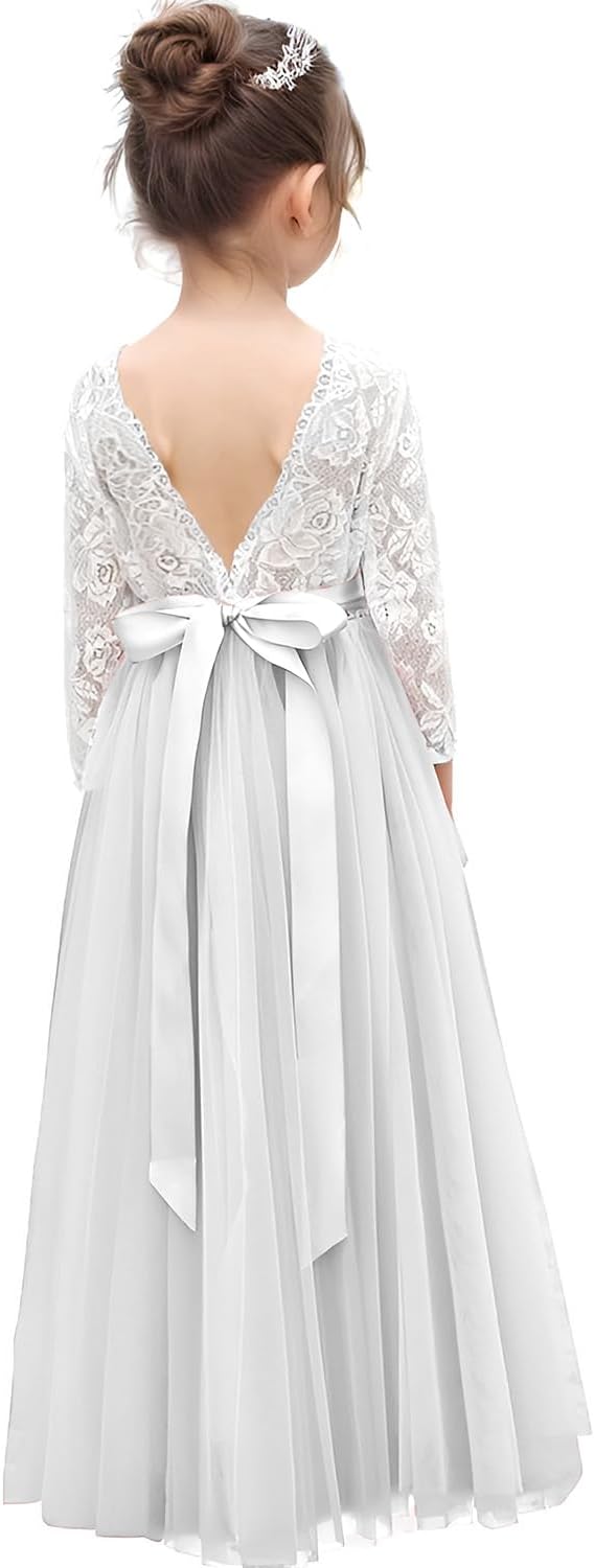 TinyTulle Lace Long Sleeve A-Line Tulle Flower Girl Dress for Special Occasions