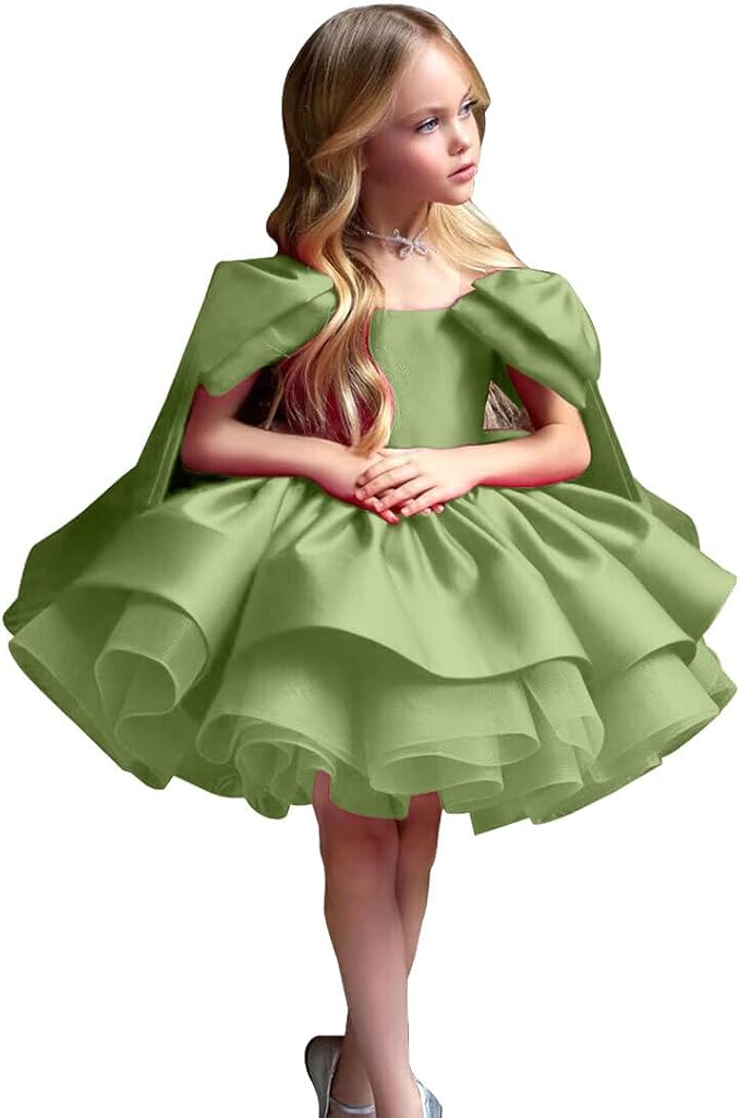 TinyTulle Elegant Princess Flower Girl Dress with Bow Shoulder Details